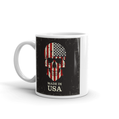 American flag print on skull coffee mug