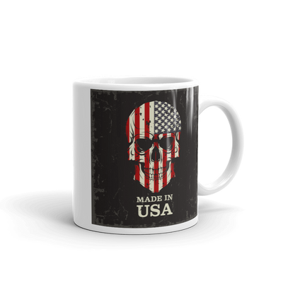 coffee mug with handle on the right US flag skull print made in USA