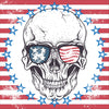 red white and blue print of happy skull with stars and stripes sungasses