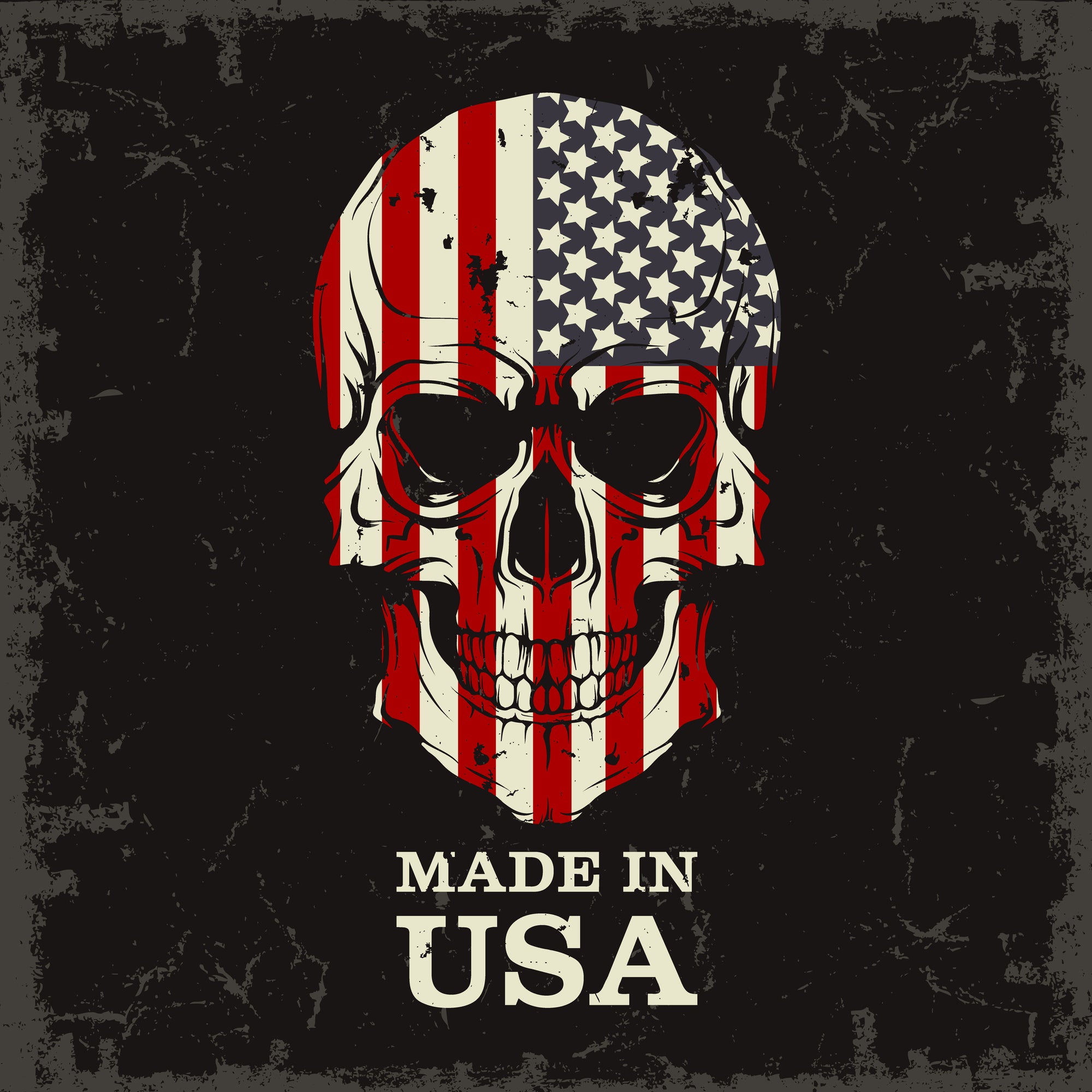 American Flag on Skull Made in USA text