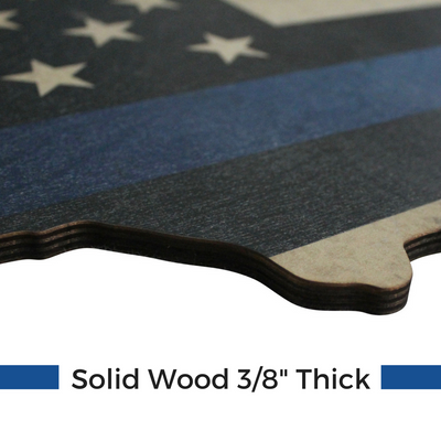 Close up of Thin blue line flag wood 3/'8 inch thick edge