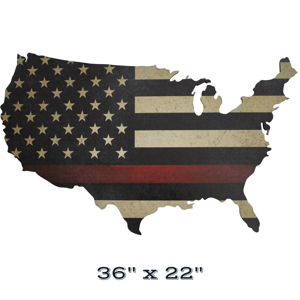 Thin Red Line Flag print on wood US map