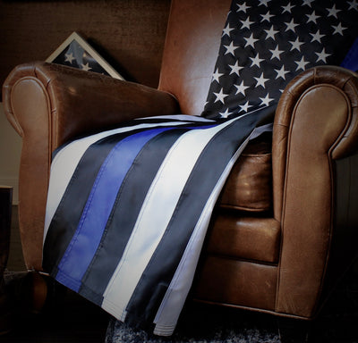 Law enforcement embroidered police flag on leather chair