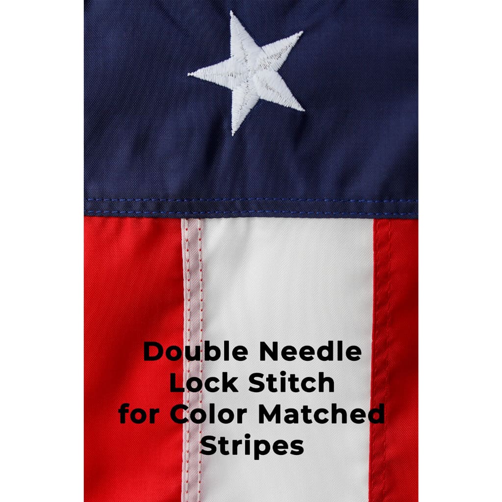 close up of lock stitch on 3x5 American flag